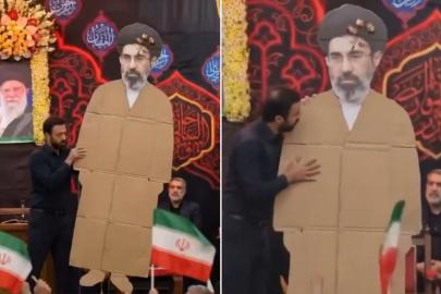 Anma törenlerine Mücteba Hamaney'in karton maketi getirildi