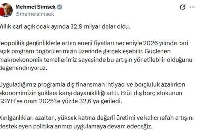 Bakan Şimşek'den 'cari açık' açıklaması
