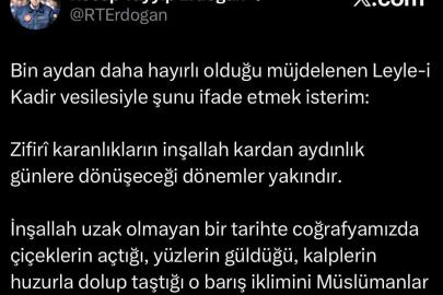 Cumhurbaşkanı Erdoğan, Kadir Gecesi'nde Barış ve Huzur Temennisi Yaptı