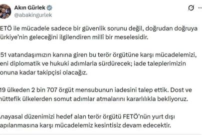 Adalet Bakanı Gürlek: 119 ülkeden 2 bin 707 FETÖ mensubunun iadesini talep ettik