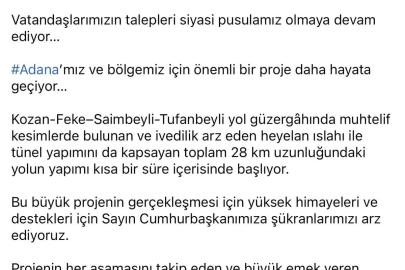 AK Parti Sözcüsü Çelik'ten Adana'ya yeni yol müjdesi
