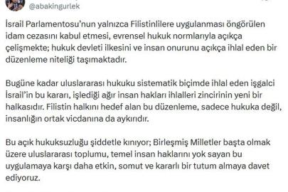 Bakan Gürlek: Yalnızca Filistinlilere uygulanan idam cezası evrensel hukukla açıkça çelişmekte