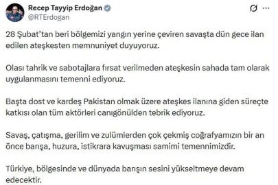 Cumhurbaşkanı Erdoğan: Ateşkesten memnuniyet duyuyoruz