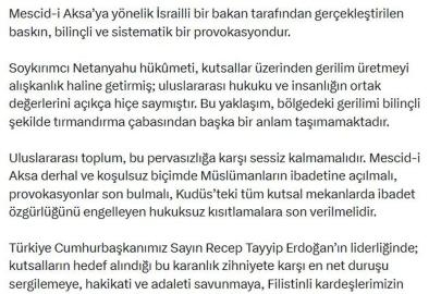 İletişim Başkanı Duran: Mescid-i Aksa'ya yönelik baskın, bilinçli ve sistematik bir provokasyondur