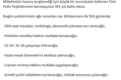 Özgür Özel, Türk Polis Teşkilatı'nın 181'inci kuruluş yıl dönümünü kutladı