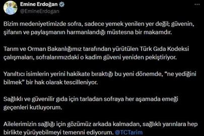 Emine Erdoğan'dan Türk Gıda Kodeksi Düzenlemelerine Destek