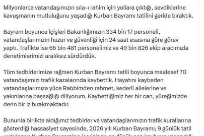 Bayram tatilindeki trafik kazalarında 70 kişi öldü