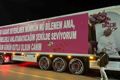 Eşinin doğum günü için 25 metrelik tırı kapladı